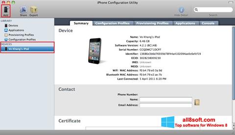 Ảnh chụp màn hình iPhone Configuration Utility cho Windows 8