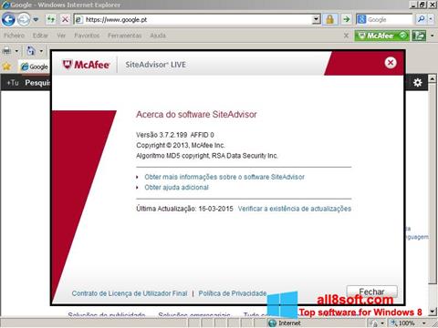 Ảnh chụp màn hình McAfee SiteAdvisor cho Windows 8
