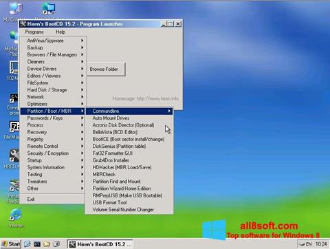 Ảnh chụp màn hình Hirens Boot CD cho Windows 8
