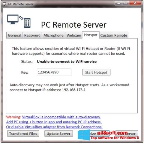 Ảnh chụp màn hình PC Remote Server cho Windows 8